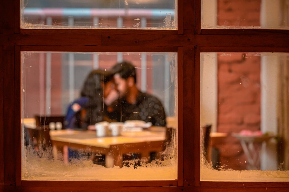 wood light restaurant man